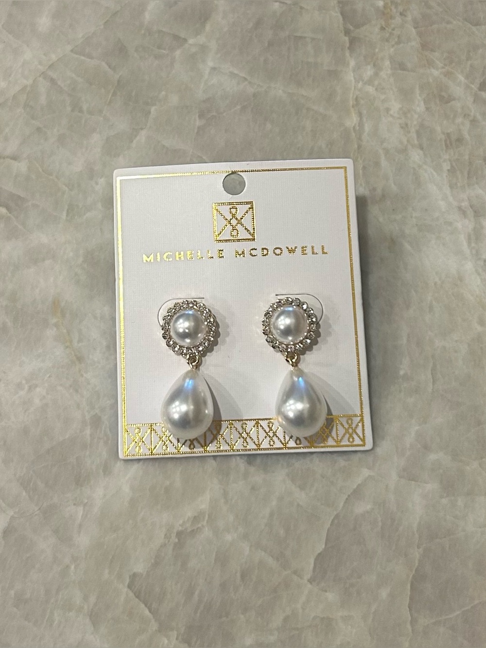 Michelle McDowell White Pearl Drop Earrings